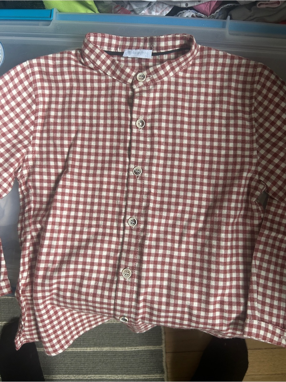 Laranjinha Children’s Red Gingham Button-Down Shirt with Band Collar